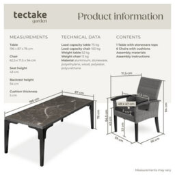 Tectake Garden Table And Chairs - Foggia Dining Table, 6 Rosarno Chairs - Grey - thumbnail 6