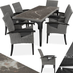 Tectake Garden Table And Chairs - Foggia Dining Table, 6 Rosarno Chairs - Grey