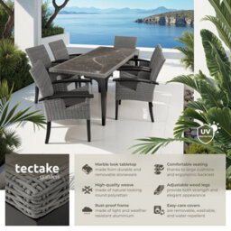 Tectake Garden Table And Chairs - Foggia Dining Table, 6 Rosarno Chairs - Grey - thumbnail 2