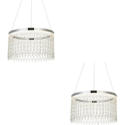 Loops 2 Pack Hanging Ceiling Pendant Light - Chrome Plate & Clear Crystal Glass - 19.67W Led (Smd 2835) Warm White - image 1