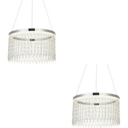 Loops 2 Pack Hanging Ceiling Pendant Light - Chrome Plate & Clear Crystal Glass - 19.67W Led (Smd 2835) Warm White