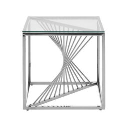 Orsina End Table With Silver Finish Frame, Modern Side Table With Glass Top, Staircase Hallway End Table For Home - thumbnail 2