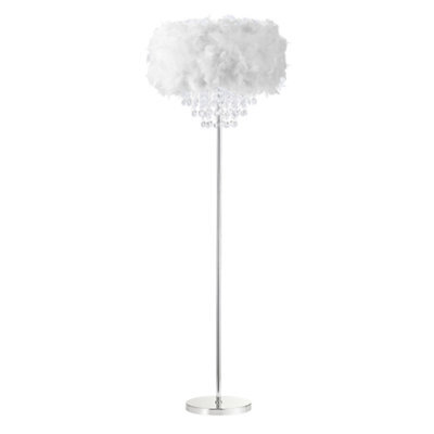 Happy Homewares Modern Chandelier Style White Feather Floor Lamp With Waterfall Drops - image 1