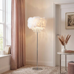 Happy Homewares Modern Chandelier Style White Feather Floor Lamp With Waterfall Drops - thumbnail 4