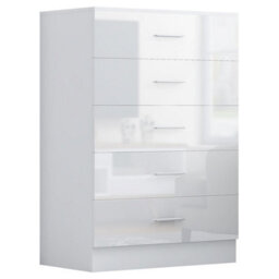 Reflect 3 Door Plain Wardrobe, 5 Drawer Chest, 2 Drawer Bedside - White Gloss & Matt White - Modern Bedroom Furniture Set - thumbnail 8
