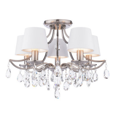 DAR Laura Ashley Enstone 5 Light Semi-Flush Polished Nickel And Crystal With Shade