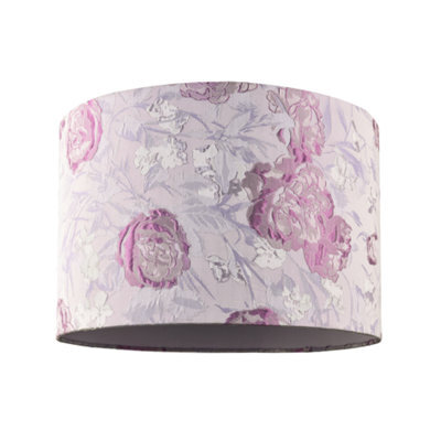 Happy Homewares Modern Lilac Floral Textured Jacquard Drum Lamp Shade With Pink Roses - image 1