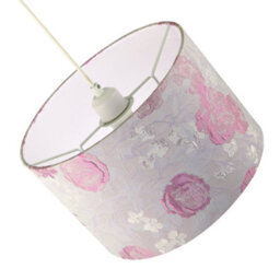 Happy Homewares Modern Lilac Floral Textured Jacquard Drum Lamp Shade With Pink Roses - thumbnail 4