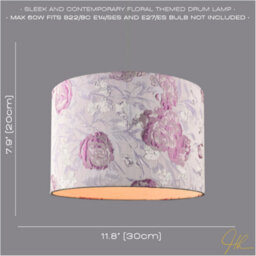 Happy Homewares Modern Lilac Floral Textured Jacquard Drum Lamp Shade With Pink Roses - thumbnail 6