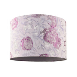 Happy Homewares Modern Lilac Floral Textured Jacquard Drum Lamp Shade With Pink Roses - thumbnail 1