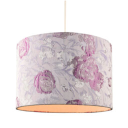 Happy Homewares Modern Lilac Floral Textured Jacquard Drum Lamp Shade With Pink Roses - thumbnail 2