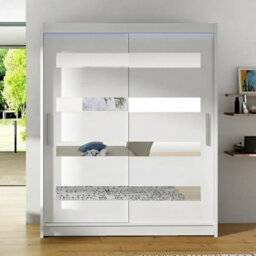 Sliding Wardrobe Westa Xiii 150 Cm With Mirror Panels And Rgb Led Lights White - thumbnail 1