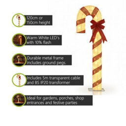 Pegdev - Pdl - Festive Outdoor Led Candy Cane Warm White Lights 150Cm Durable Frame With Flashing Leds For Christmas Display - thumbnail 2