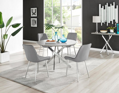 Furniturebox Uk Novara Grey Concrete Effect 120Cm Round Dining Table & 4 Grey Pesaro Silver Chairs - image 1