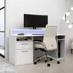 Flair Power Z Gaming Desk With Colour Changing Led Lights - White - thumbnail 1