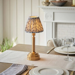 Luminosa Lighting Luminosa Upton Rechargeable Brushed Aged Brass Plate Table Lamp With Pearl Grey Fabric Leaf Shade 16Cm Integrated Led - thumbnail 2