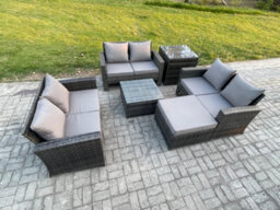 Fimous Rattan Wicker Garden Furniture Patio Conservatory Sofa Set With Square Coffee Table Double Seat Sofa Big Footstool - thumbnail 2