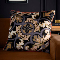 Laurence Llewelyn-Bowen Festivo Ornamental Tile Print Velvet Black Filled Cushion