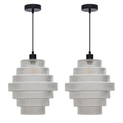 First Choice Lighting Set Of 2 Benson - 7 Tier Large Glass & Black Ceiling Pendant Lights - image 1