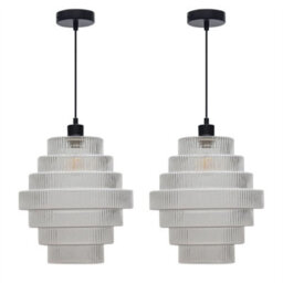 First Choice Lighting Set Of 2 Benson - 7 Tier Large Glass & Black Ceiling Pendant Lights - thumbnail 1
