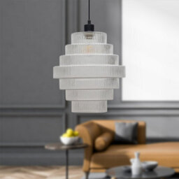 First Choice Lighting Set Of 2 Benson - 7 Tier Large Glass & Black Ceiling Pendant Lights - thumbnail 4