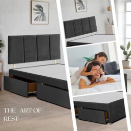 Black Plush Fabric 4Ft Small Double Bed Frame With 20 Inch Vertical Line Headboard And 2 Drawers - thumbnail 3
