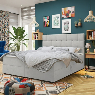 Upholstered Bedroom Storage Bed With Mdf And Laminated Board Frame Bonell Spring Base And Topper Mattress Set 140X200 Light Grey - image 1