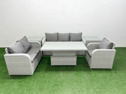 Fimous Pe Wicker 6 Seater Outdoor Rattan Furniture Sofa Sets Adjustable Lifting Dining Or Coffee Table 2 Side Table - thumbnail 1