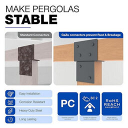 Gezu Impex Pergola Floor Bracket Anthracite Grey - Fence Post Corner Bolt Down Bracket - 121X121mm (Pack Of 8) - thumbnail 6