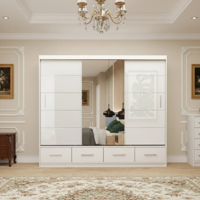 Florence 250mm Sliding Wardrobe With Mirror A Space Saving Triple Wardrobe For Modern Interiors White Semi Gloss With Mirror - image 1
