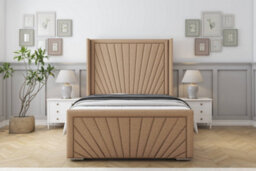 "Sloomy Rutherford Latte Dumfries Bed Frame With Mattress With 50""  Upholstered Wingback Headboard 2'6 Small Single" - thumbnail 1