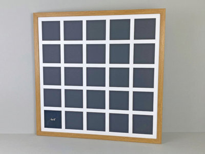 "Photoframesandmore Oak Colour Multi Aperture Frame. Holds Twenty-Five 4X4"" Photos. 60X60Cm." - image 1