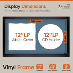 "30X17"" Matte Black Modern Vinyl Record Frame With Pompadour Mount For 12 Inch Lp Album Cover & Disc - Ak Frames" - thumbnail 2