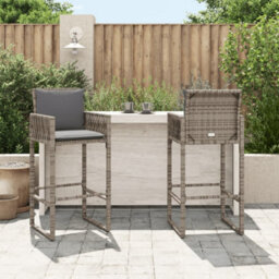 Vidaxl Garden Bar Stools 2 Pcs Grey Poly Rattan - thumbnail 3