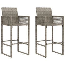 Vidaxl Garden Bar Stools 2 Pcs Grey Poly Rattan - thumbnail 2