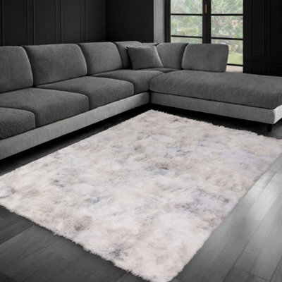 Aspire Homeware Non Slip Tie Dye Light Grey Shaggy Rug Soft Fluffy Washable, Living Area And Bedroom Rug, (L)170Cm X (W)120Cm - image 1