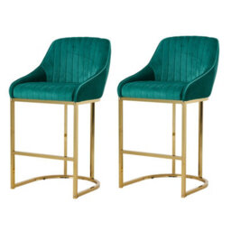 Thehotsale Set Of 2 Modern Velvet Green Upholstered Bar Stools With Metal Legs - thumbnail 4