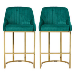 Thehotsale Set Of 2 Modern Velvet Green Upholstered Bar Stools With Metal Legs - thumbnail 3