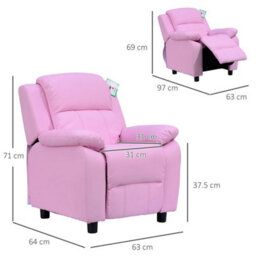 Kids Recliner Pu Leather Chair Pink - thumbnail 2