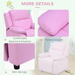Kids Recliner Pu Leather Chair Pink - thumbnail 6