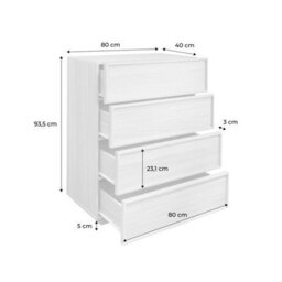 Sweeek - 4-Drawer Walnut Wood-Effect Storage Chest Natural 80X43X98.5 Cm - Kuba - thumbnail 7