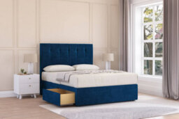 "Sloomy Highbury Navy Plush Divan Bed Base 2 Drawers Same Side - 54"" Floor Standing Headboard 3' Single" - thumbnail 2