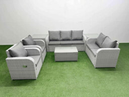 Fimous Pe Rattan Garden Furniture Set Adjustable Chair Sofa 2 Seater Sofa Lounge Set Oblong Coffee Table 2 Side Table Light Grey - thumbnail 1