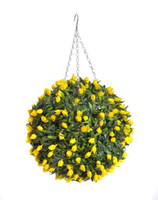 Best Artificial 38Cm Yellow Lush Tulip Hanging Basket Flower Topiary Ball - Suitable For Outdoor Use - Weather & Fade Resistant - image 1