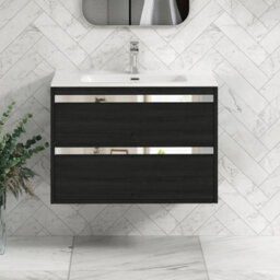 Royal Bathrooms Orion 800mm Wall Hung Bathroom Vanity Unit 2 Drawer Hale Black With Ceramic Basin & Chrome Accent Trim - thumbnail 1