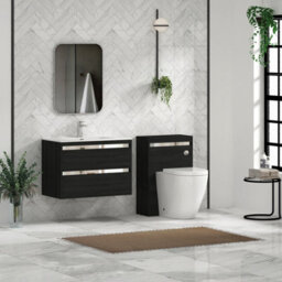 Royal Bathrooms Orion 800mm Wall Hung Bathroom Vanity Unit 2 Drawer Hale Black With Ceramic Basin & Chrome Accent Trim - thumbnail 4