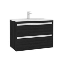 Royal Bathrooms Orion 800mm Wall Hung Bathroom Vanity Unit 2 Drawer Hale Black With Ceramic Basin & Chrome Accent Trim - thumbnail 7