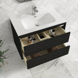 Royal Bathrooms Orion 800mm Wall Hung Bathroom Vanity Unit 2 Drawer Hale Black With Ceramic Basin & Chrome Accent Trim - thumbnail 5