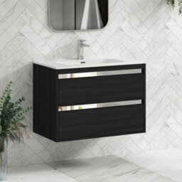 Royal Bathrooms Orion 800mm Wall Hung Bathroom Vanity Unit 2 Drawer Hale Black With Ceramic Basin & Chrome Accent Trim - thumbnail 6