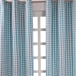 Homescapes Cotton Blue Block Check Gingham Eyelet Curtains 137 X 228 Cm - thumbnail 2